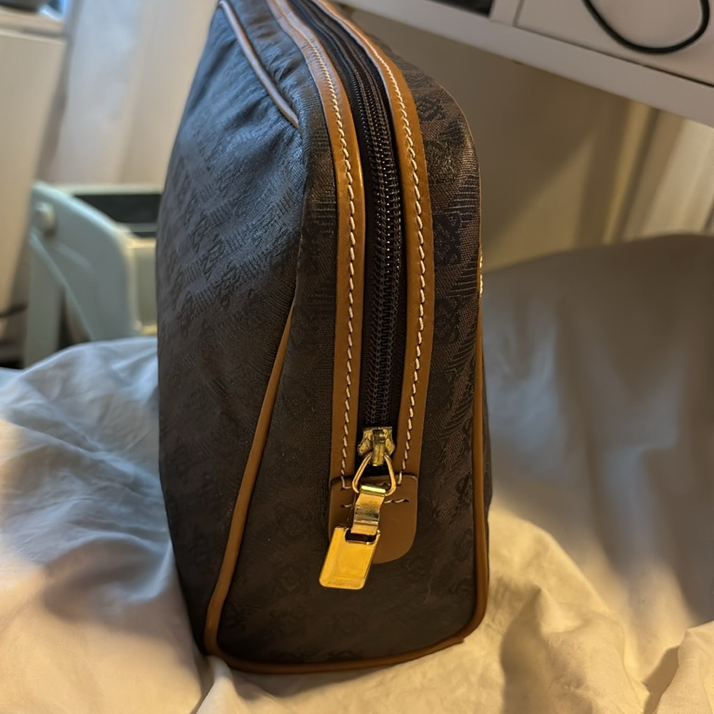 LOEWE CANVAS & LEATHER TRIM TAN BROWN LOGO CLUTCH MAKEUP BAG - Picture 2 of 9